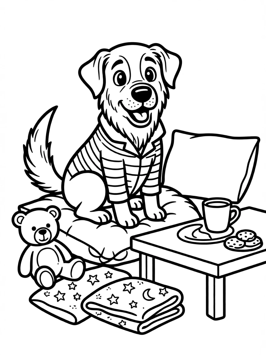 A dog preparing for a slumber party