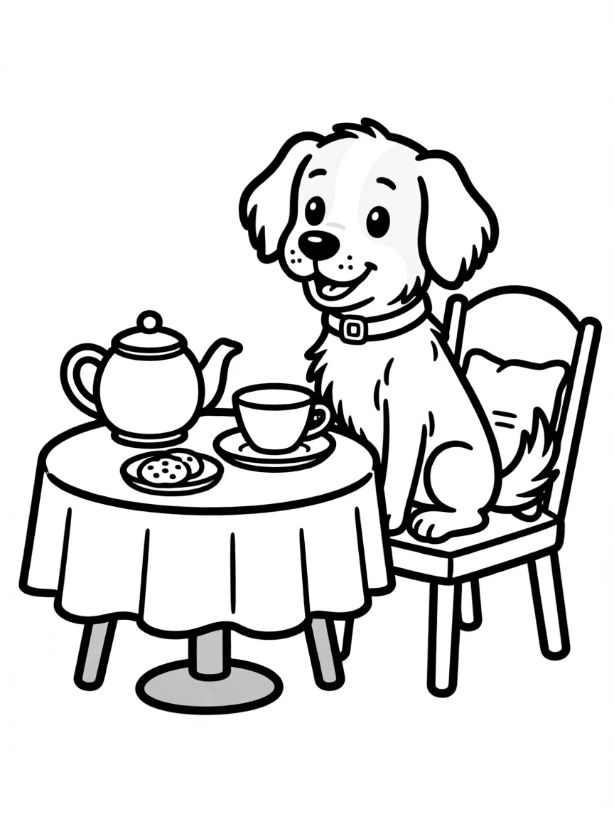 A dog having afternoon tea