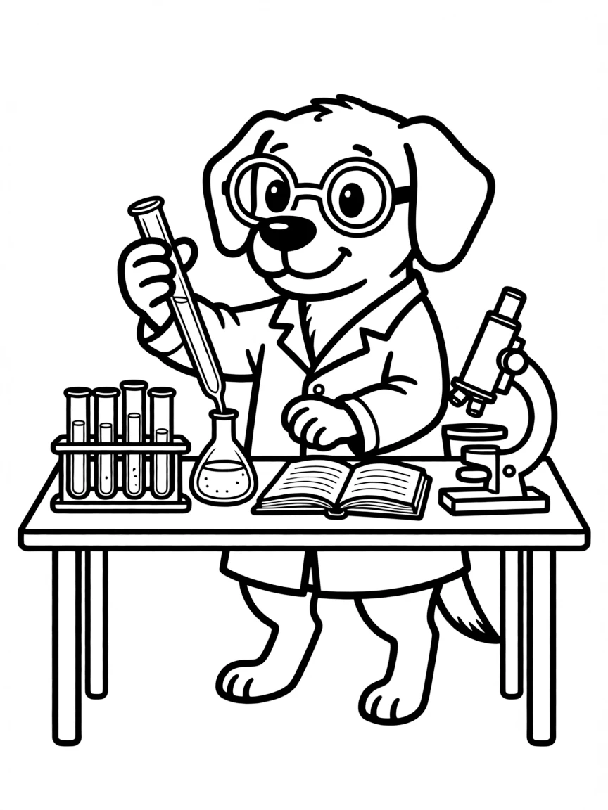 A dog setting up a science experiment