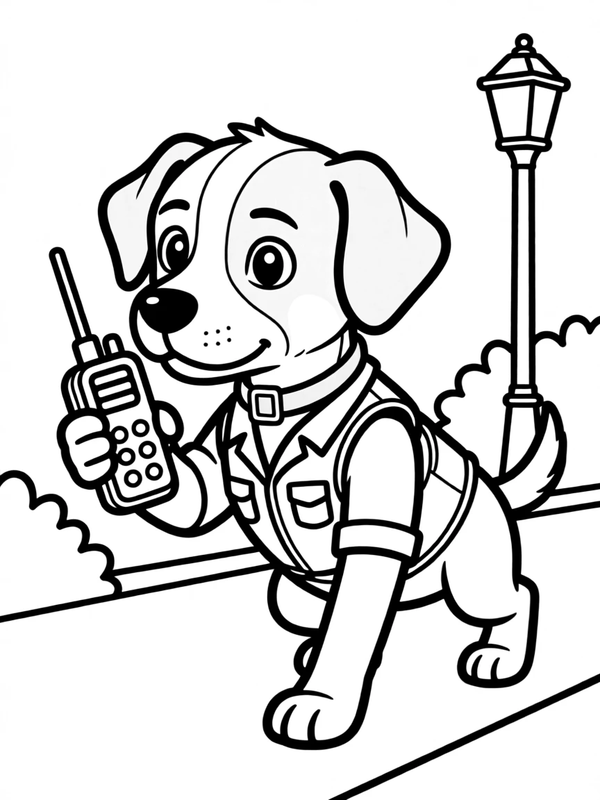A dog with a walkie-talkie on a spy mission