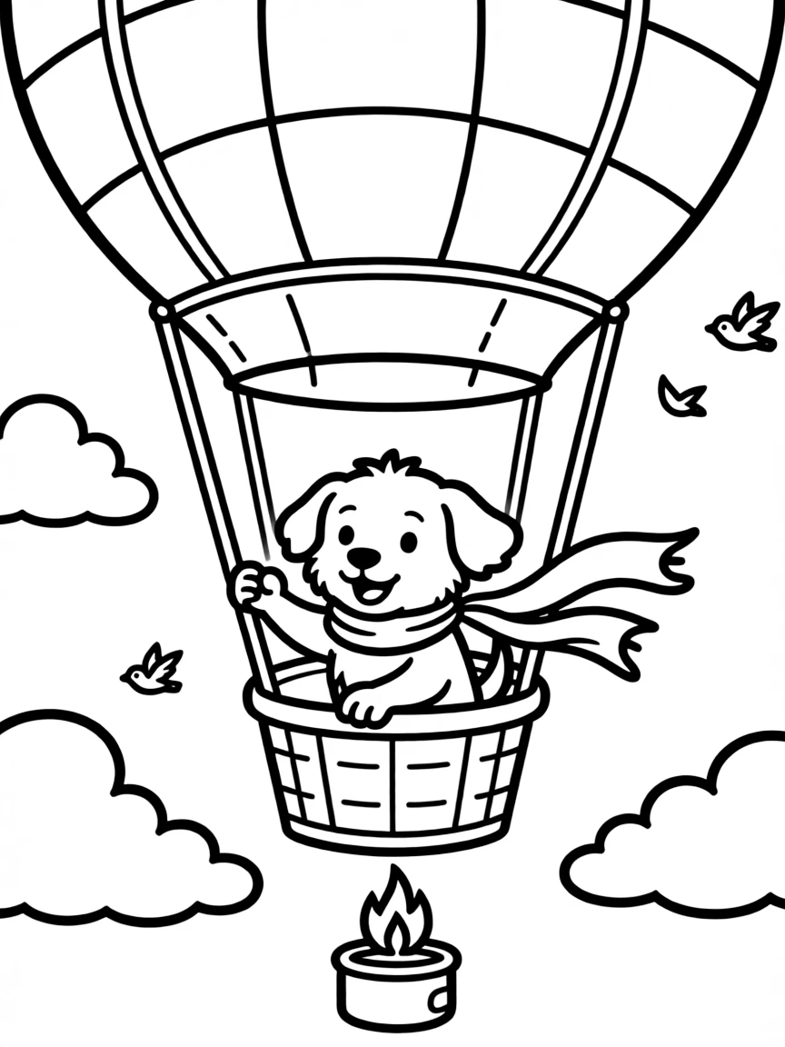 A dog riding a hot air balloon