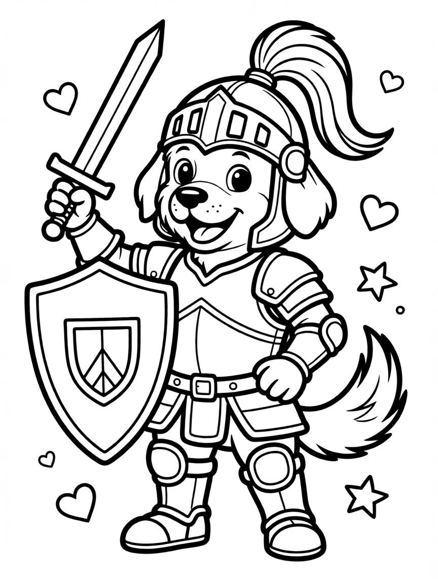 A dog dressed as a knight in shining armor