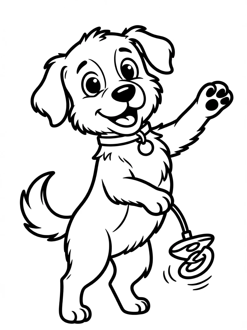 A dog playing with a yo-yo