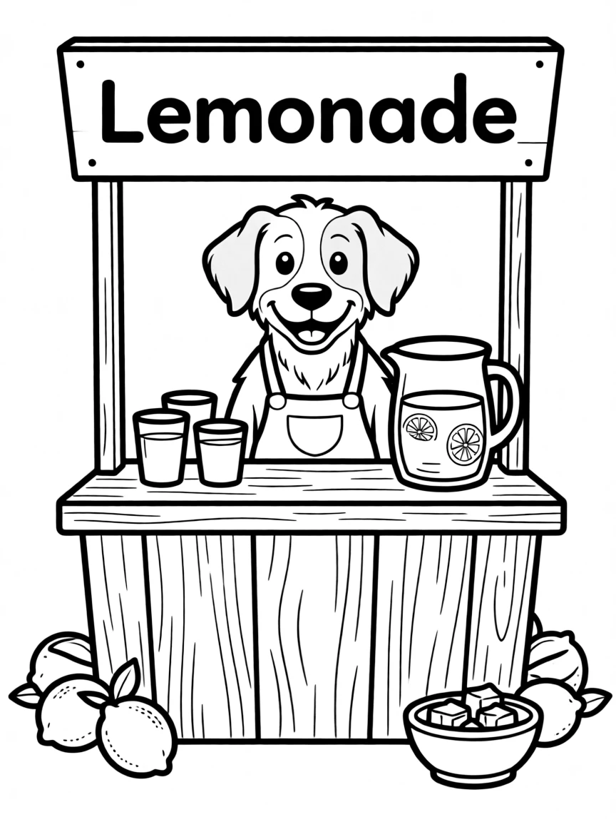 A dog selling lemonade at a stand