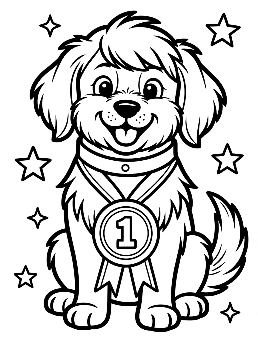 A dog with a first-place medal