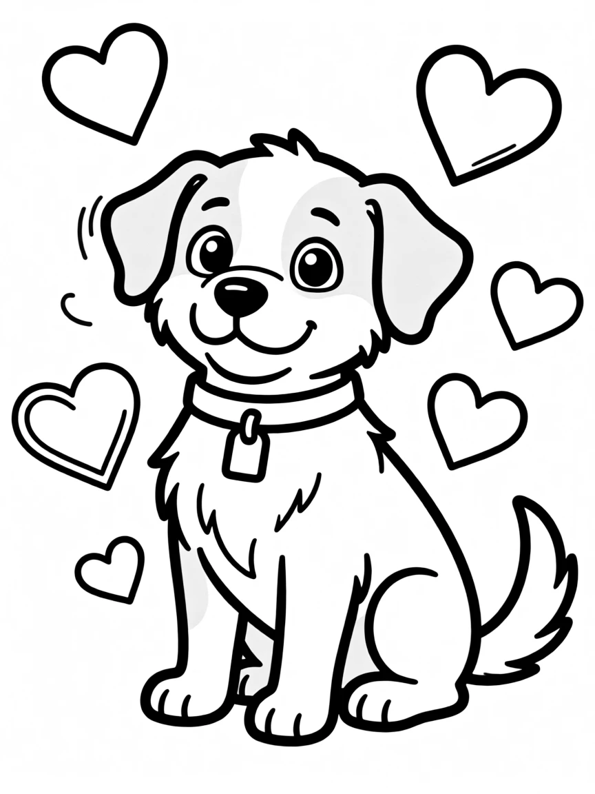 A dog with heart-shaped valentines