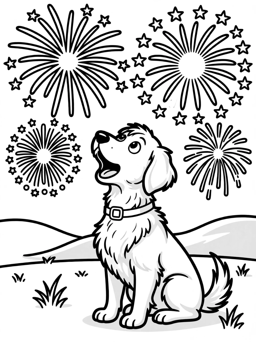 A dog watching fireworks with wonder