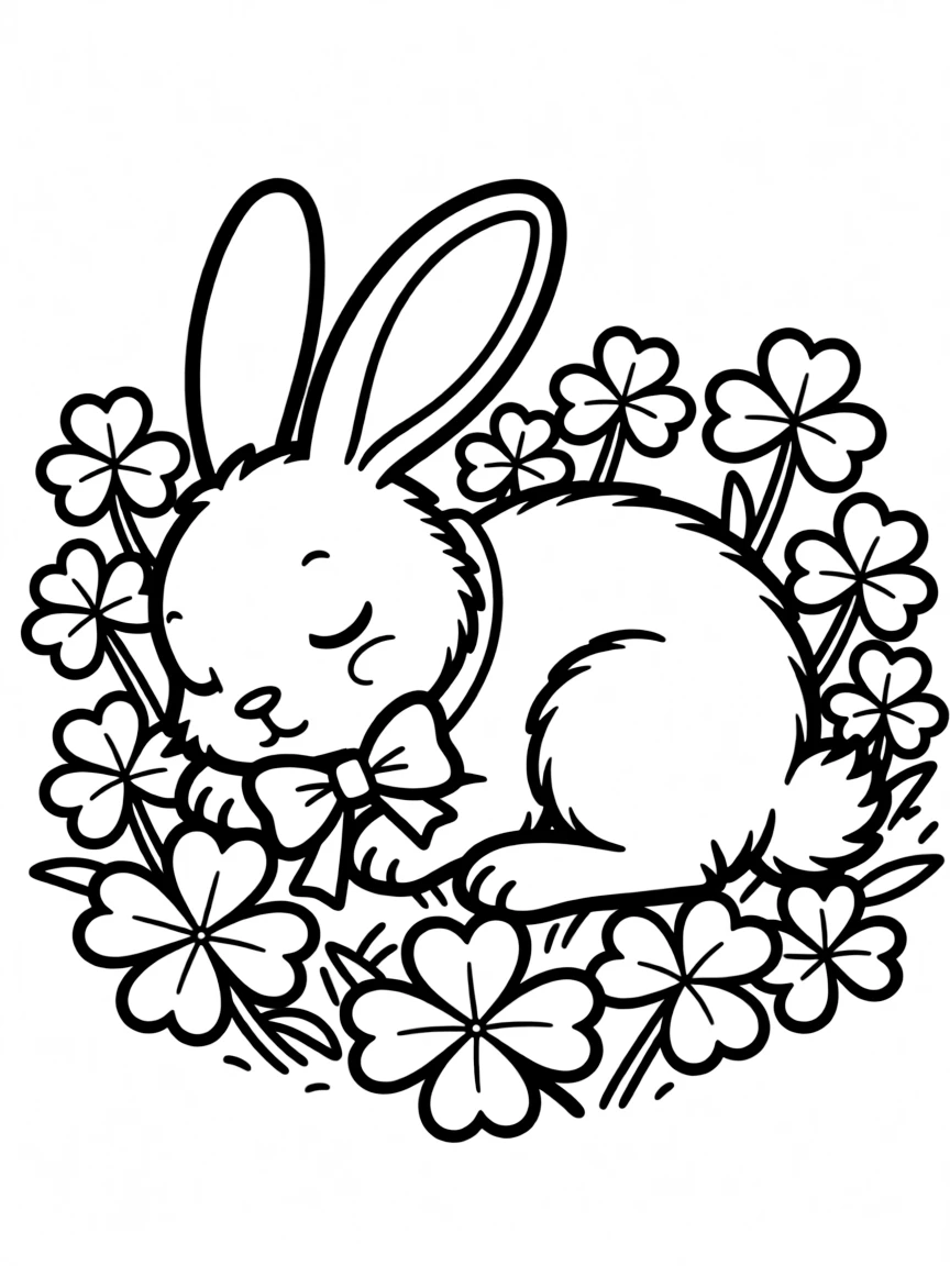 A bunny sleeping in a patch of clover