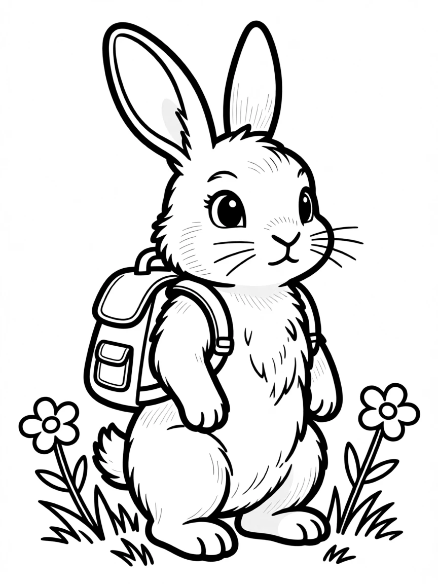 A rabbit with a tiny backpack