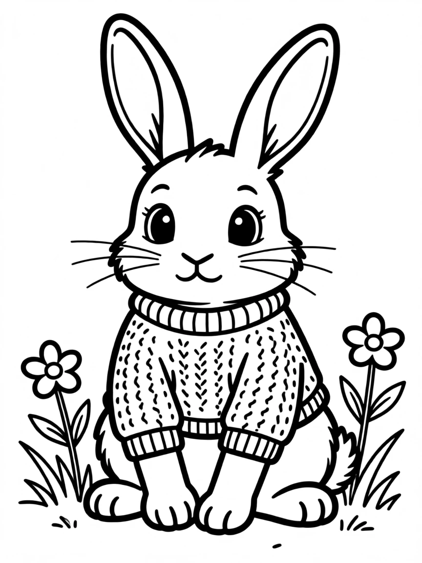 A rabbit dressed in a tiny sweater