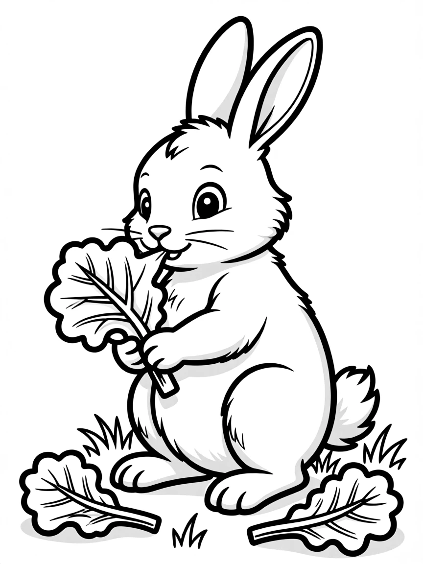 A rabbit eating lettuce leaves