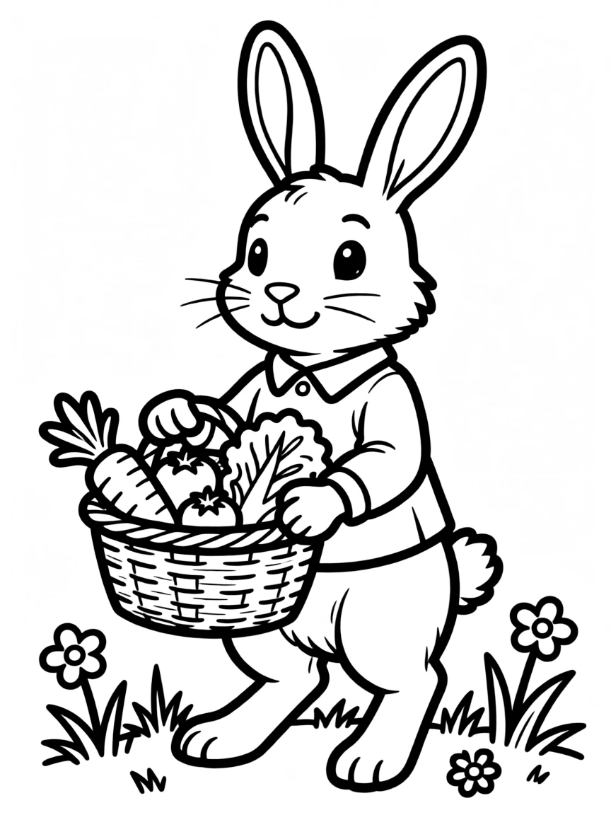 A rabbit with a basket of vegetables
