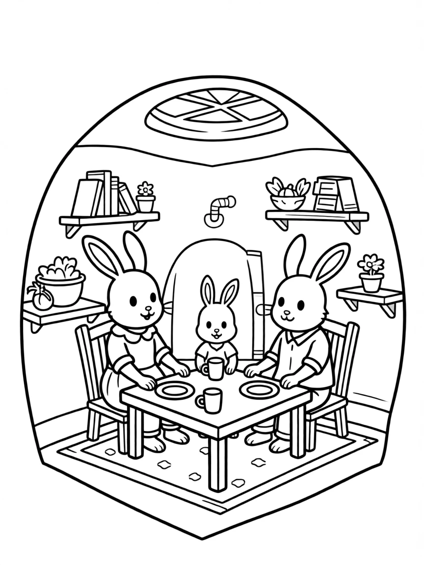 A rabbit family in their underground home
