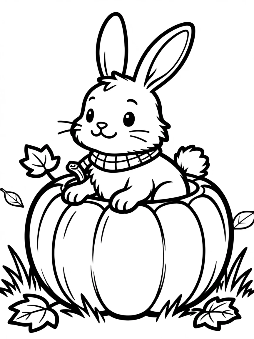 A rabbit sitting in a pumpkin