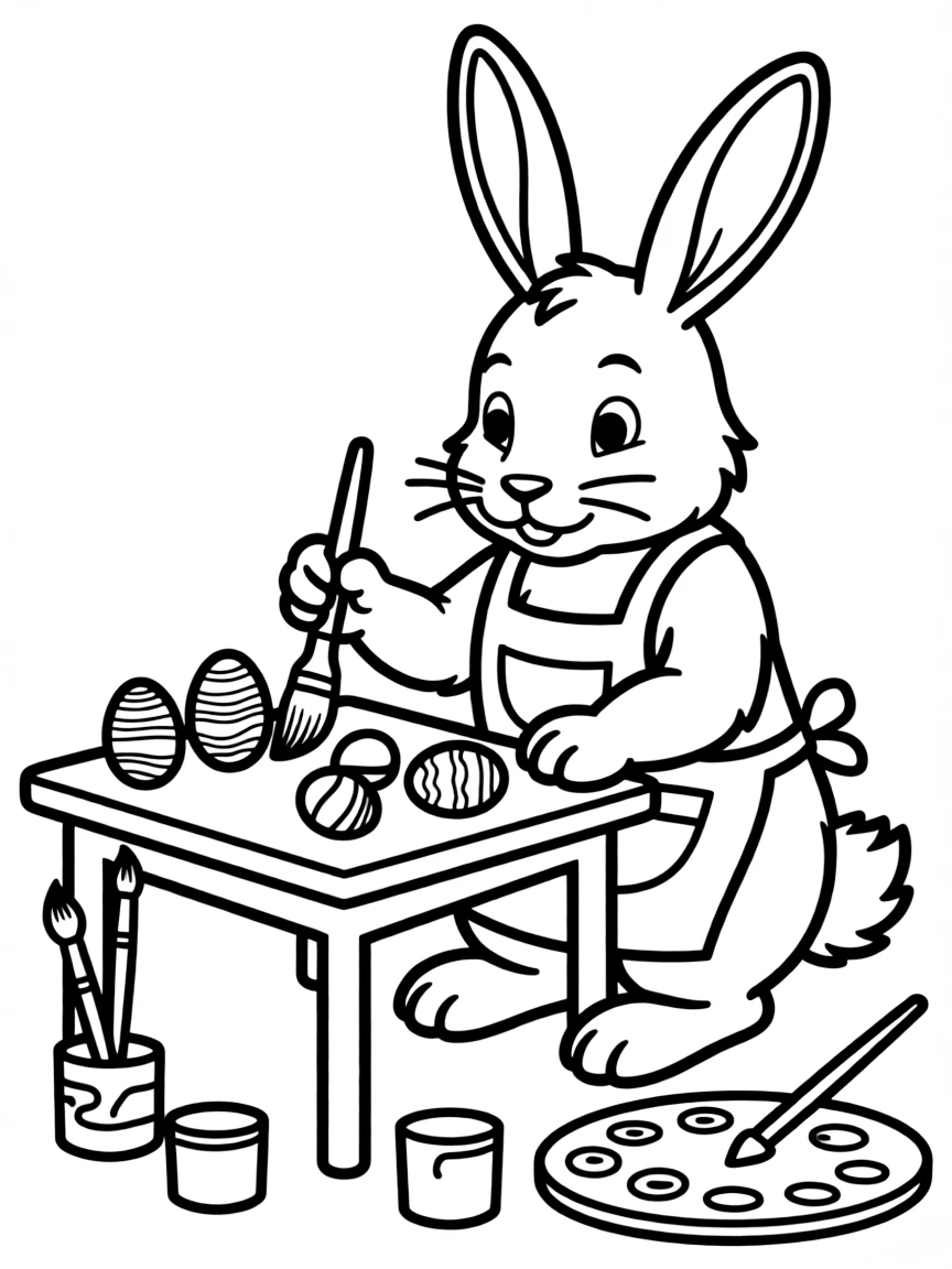 A rabbit painting Easter eggs