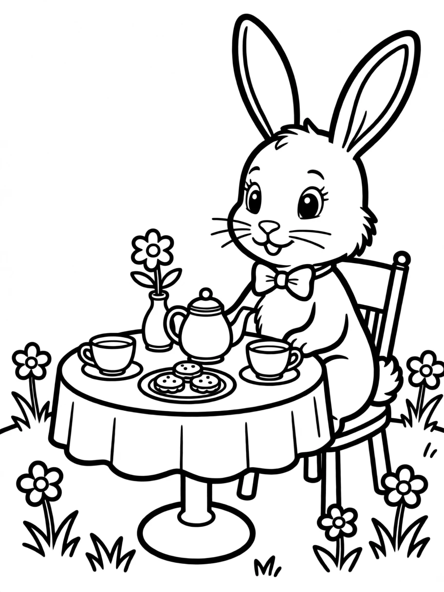 A rabbit having a tea party