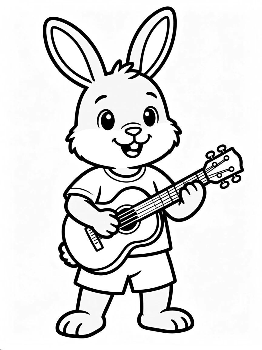 A rabbit playing a tiny guitar