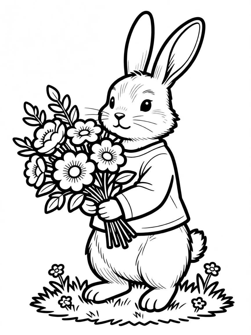 A bunny with a flower bouquet