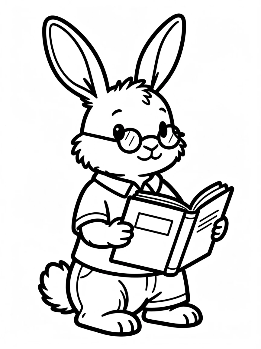A rabbit with tiny glasses reading