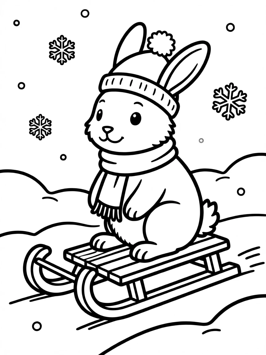 A rabbit on a sled in the snow