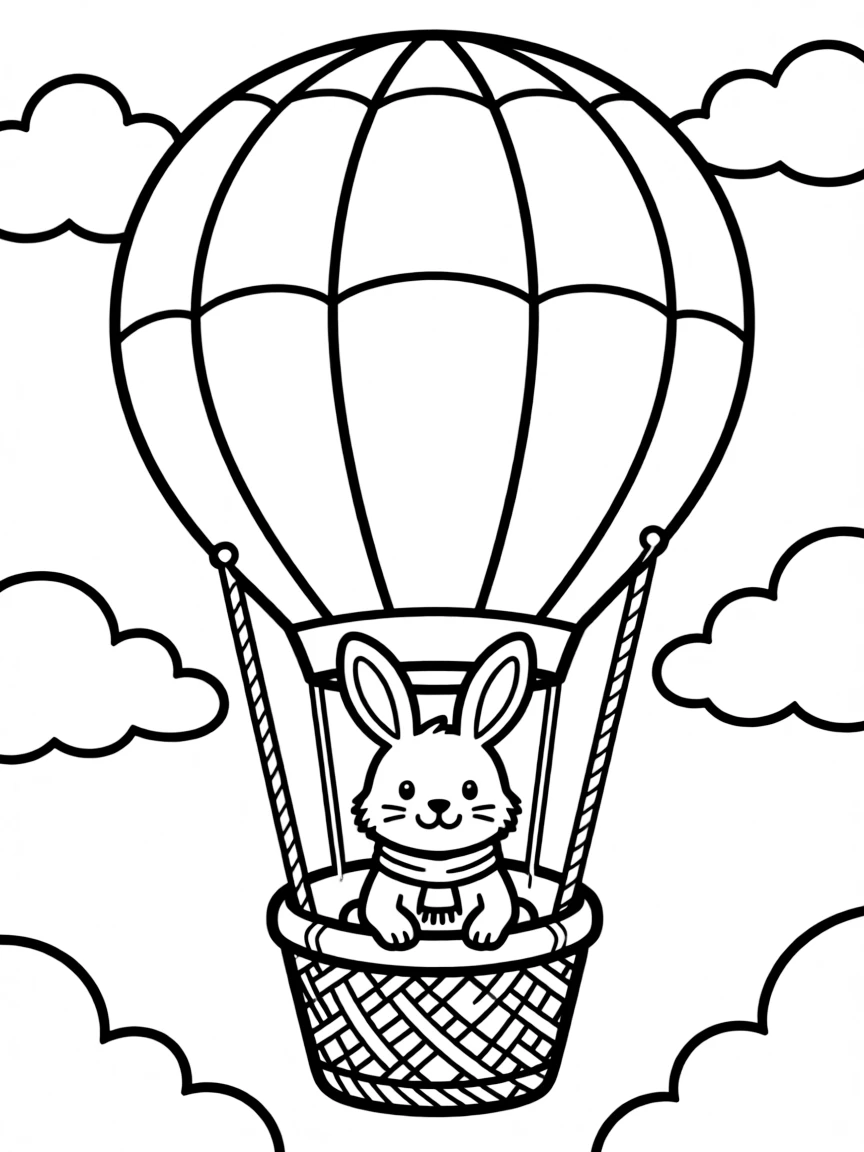 A rabbit in a hot air balloon
