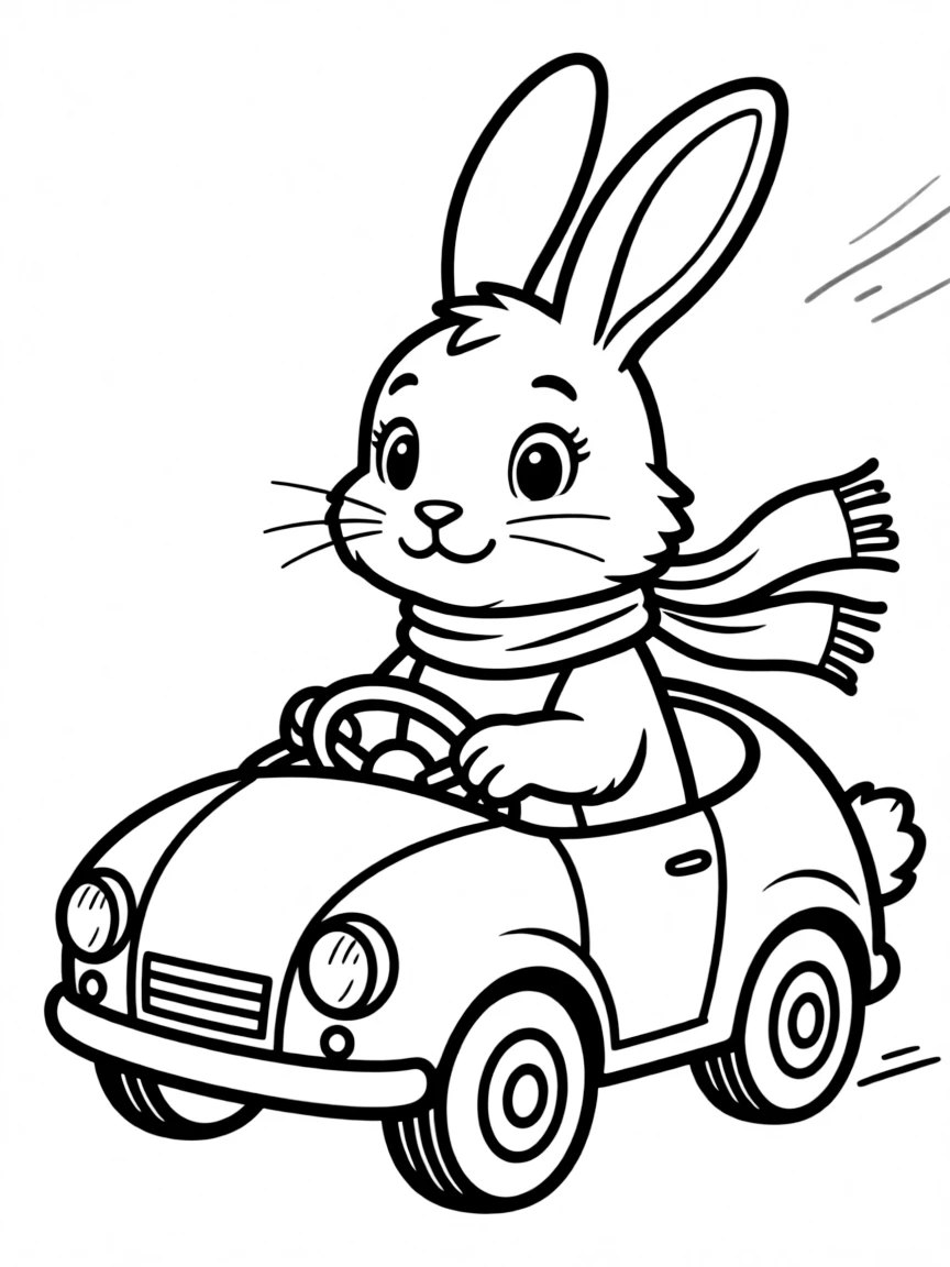 A rabbit in a toy car