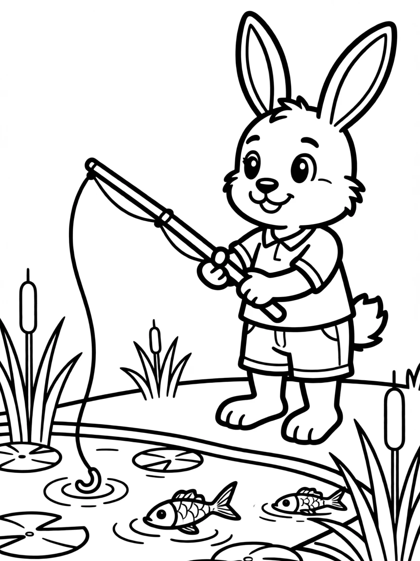 A rabbit with a fishing rod