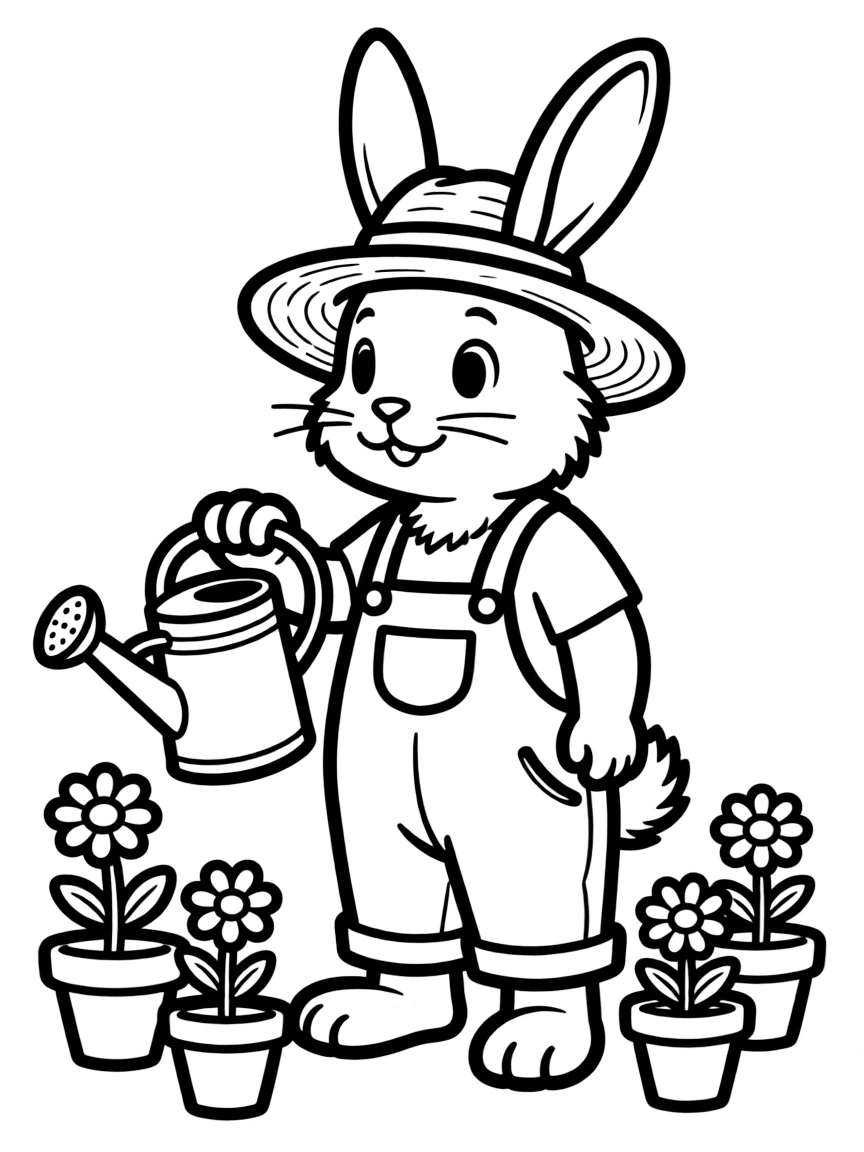 A rabbit gardener with watering can