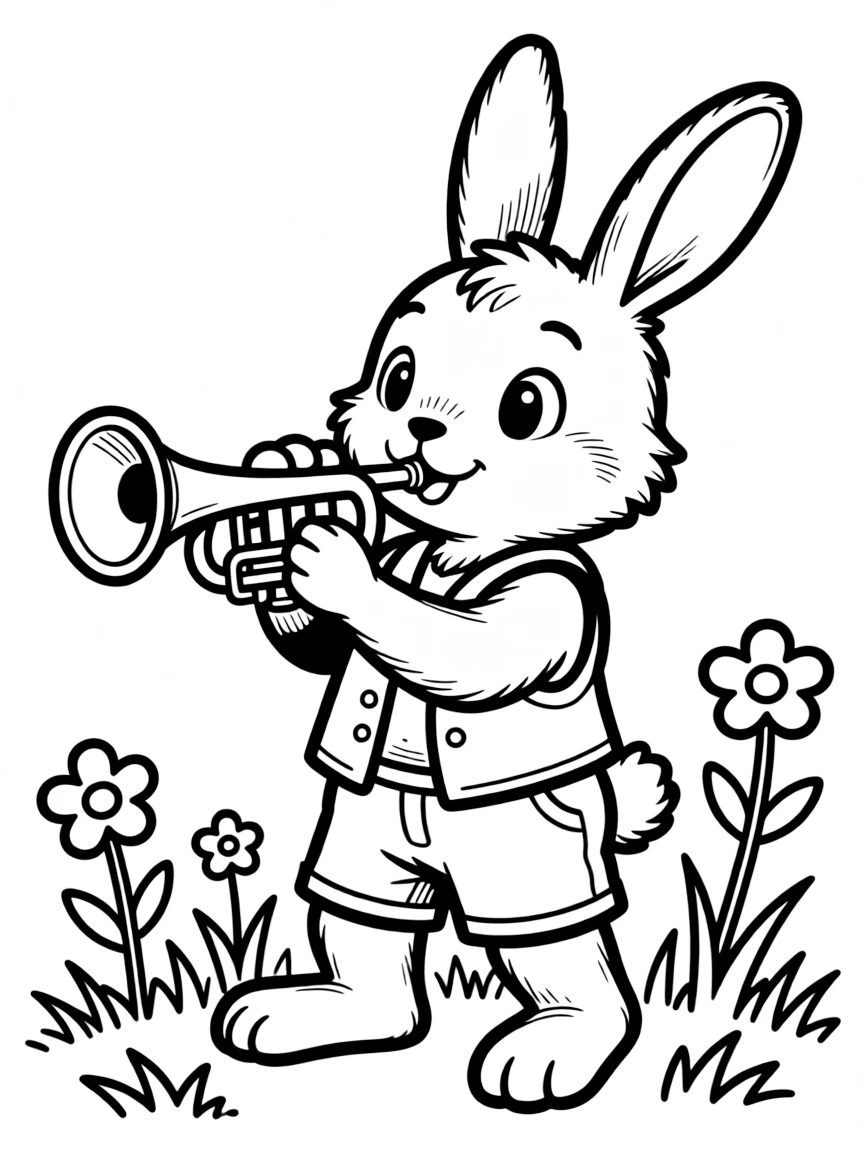 A rabbit playing a tiny trumpet