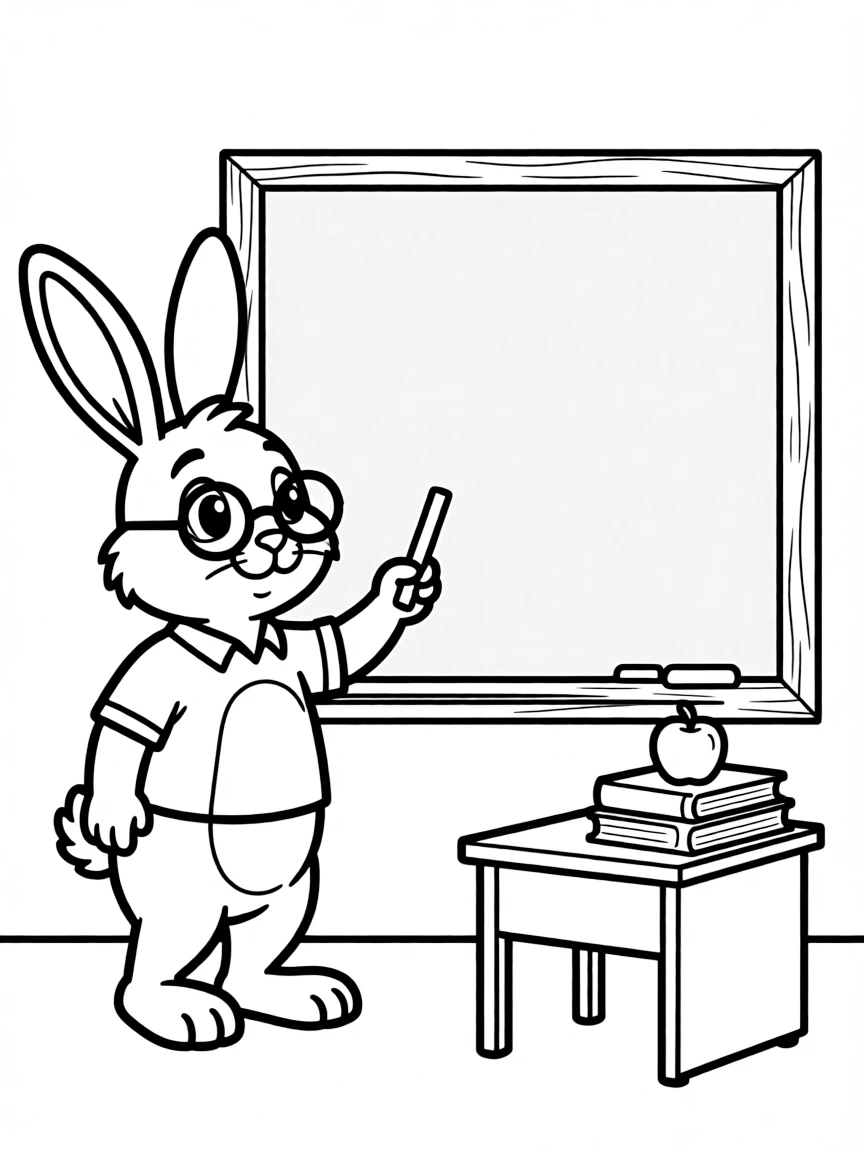 A rabbit teacher at a blackboard