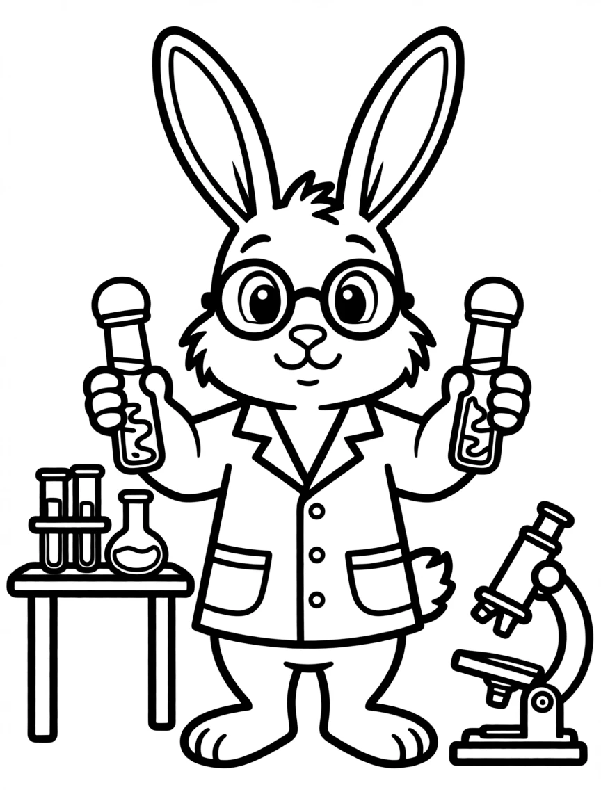 A rabbit scientist with test tubes