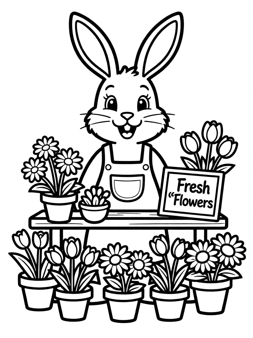 A rabbit selling flowers