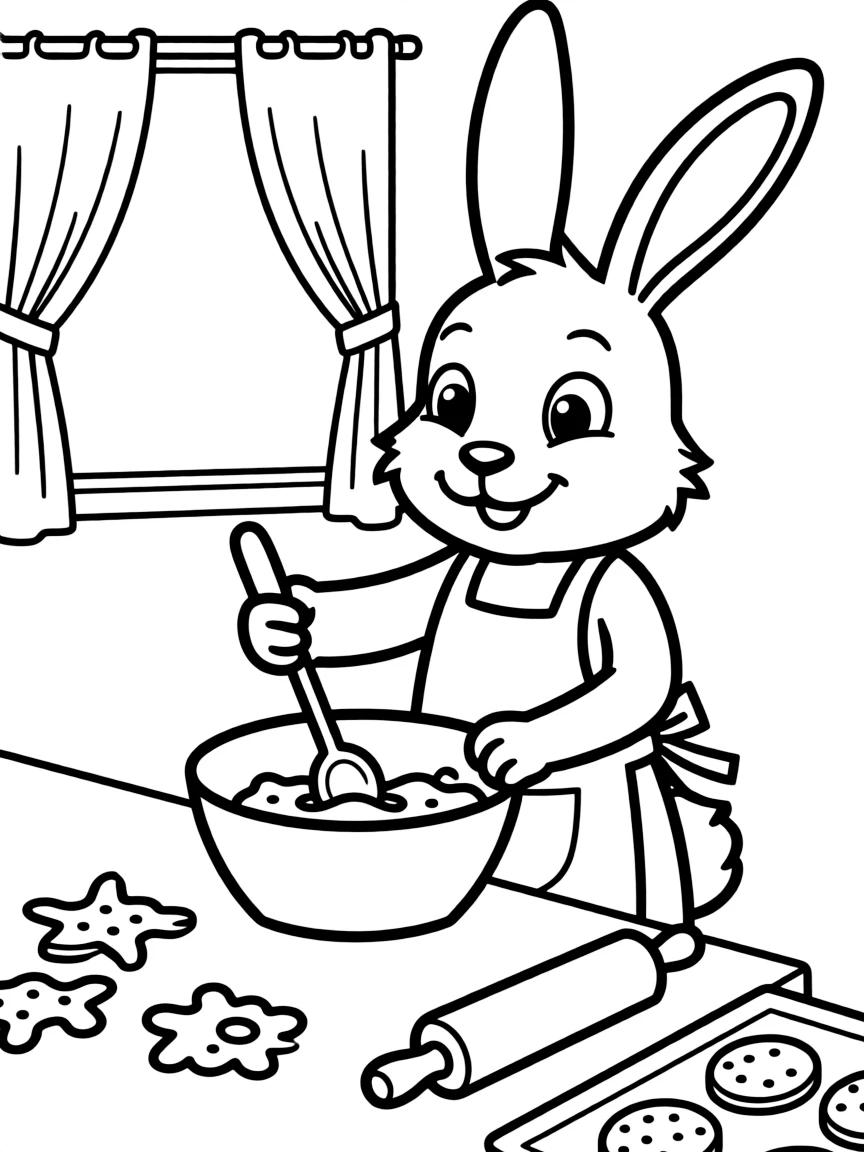 A rabbit making cookies
