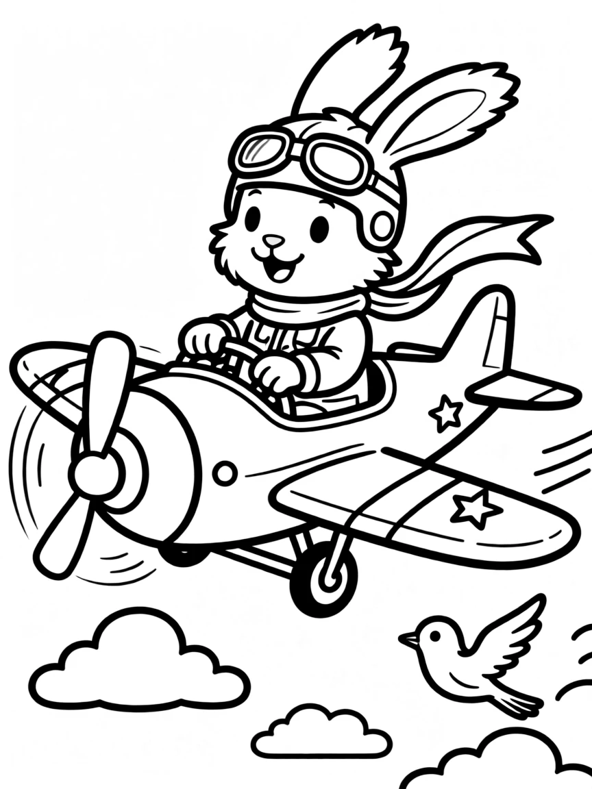 A rabbit pilot in a plane