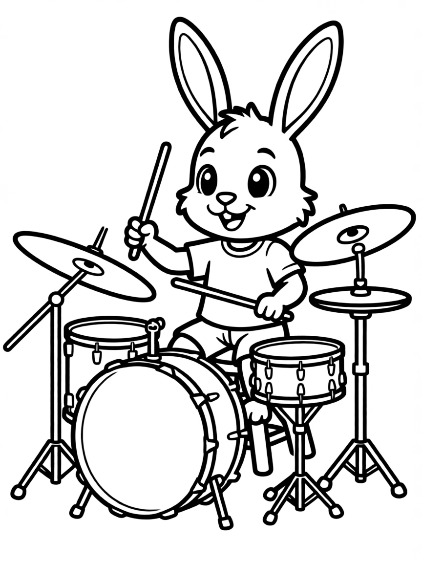 A rabbit playing drums