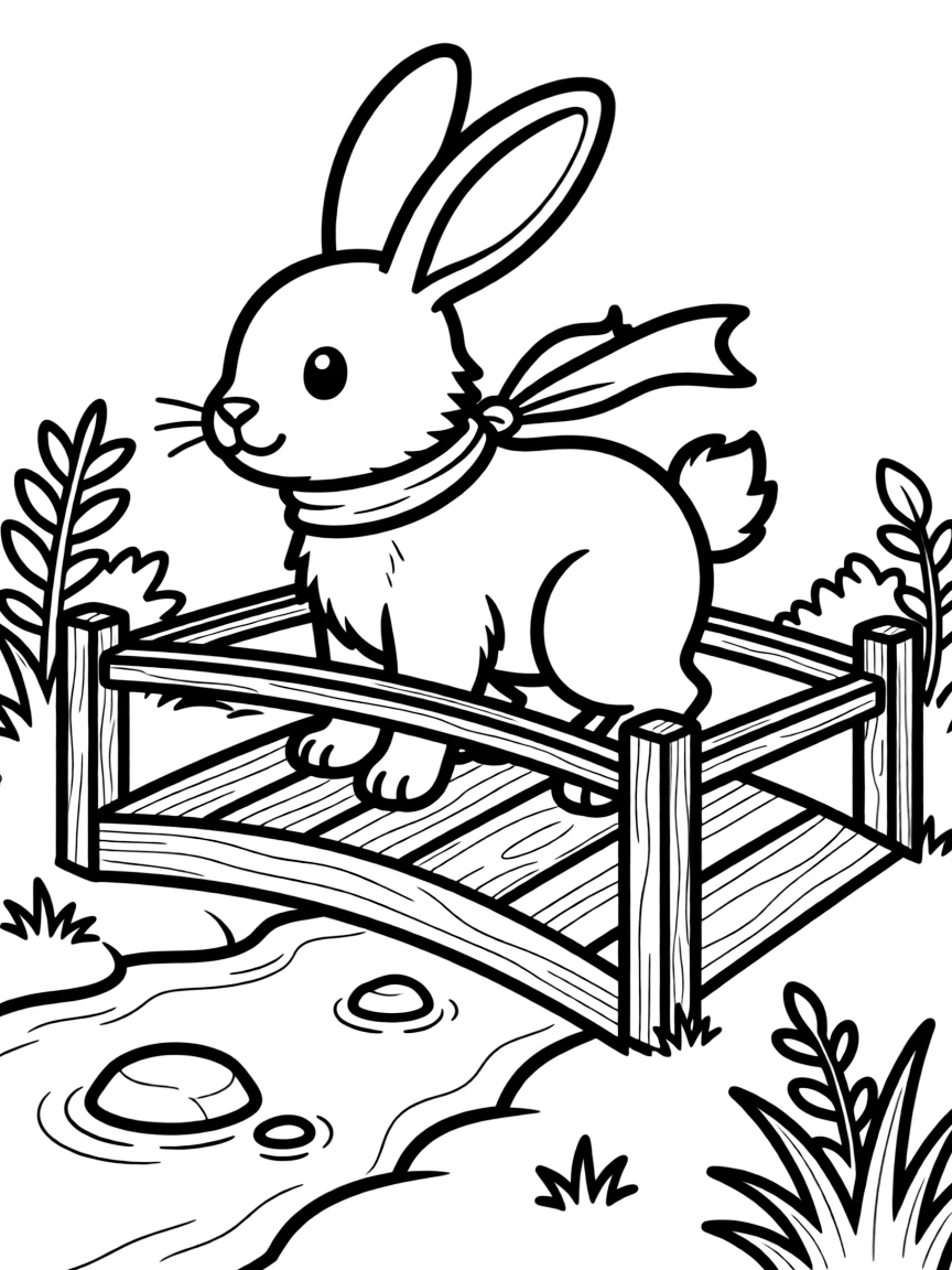 A rabbit crossing a bridge