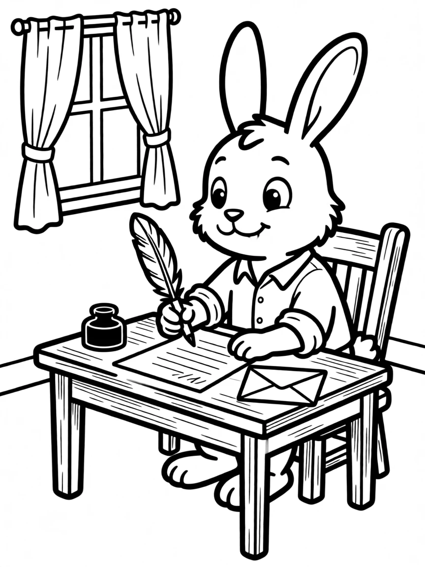 A rabbit writing a letter