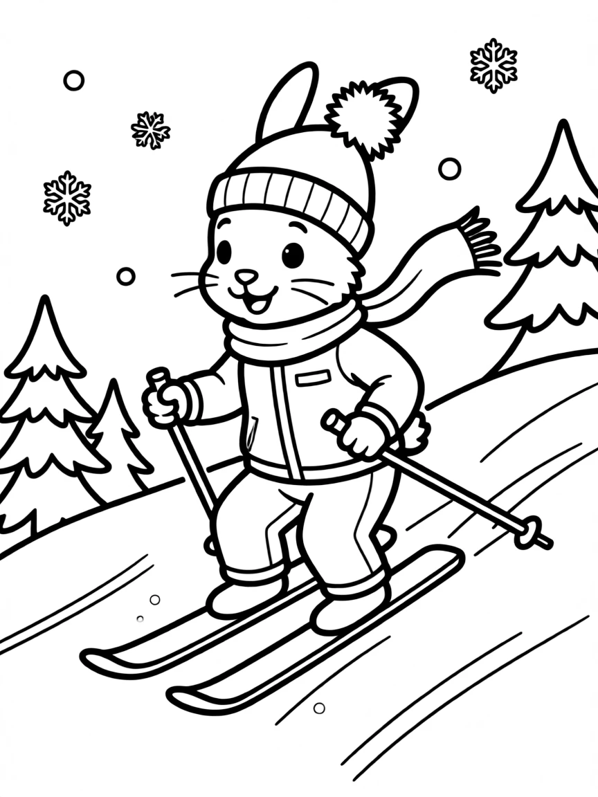 A rabbit skiing down a slope