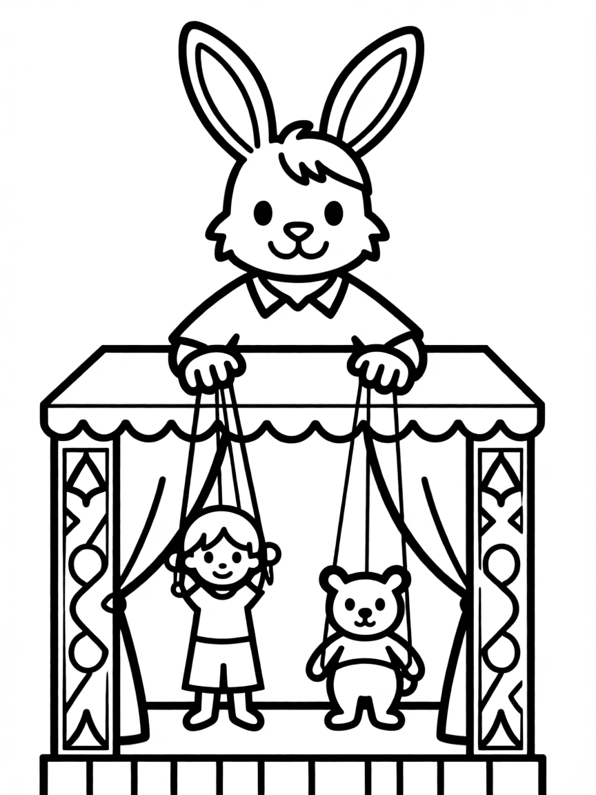 A rabbit operating a puppet show