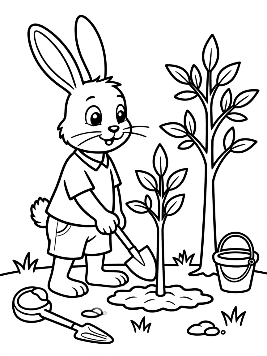 A rabbit planting a tree