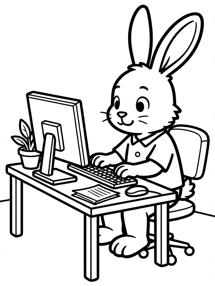 A rabbit working on a computer