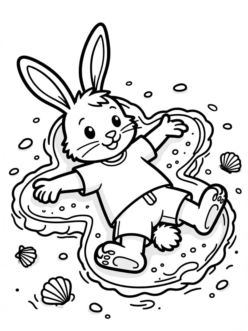 A rabbit making a sand angel