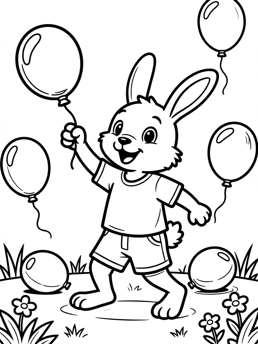 A rabbit having a water balloon fight