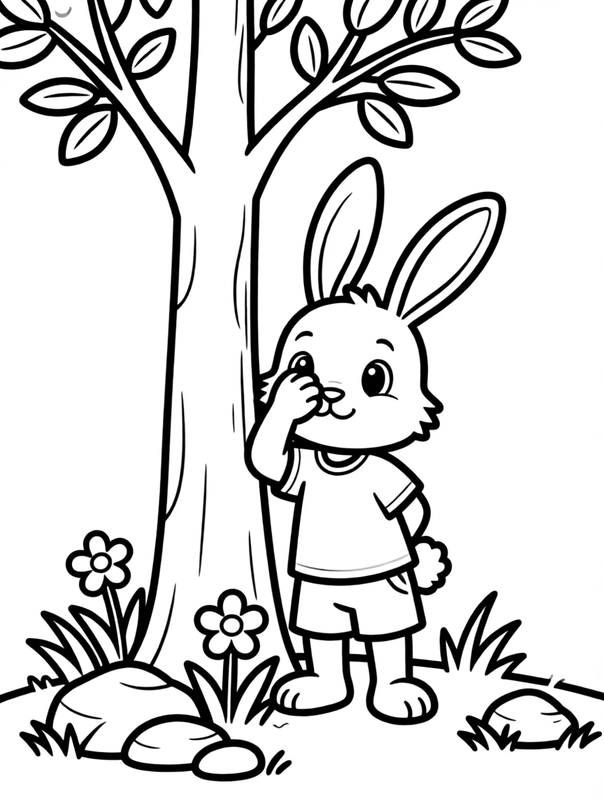 A rabbit playing hide and seek