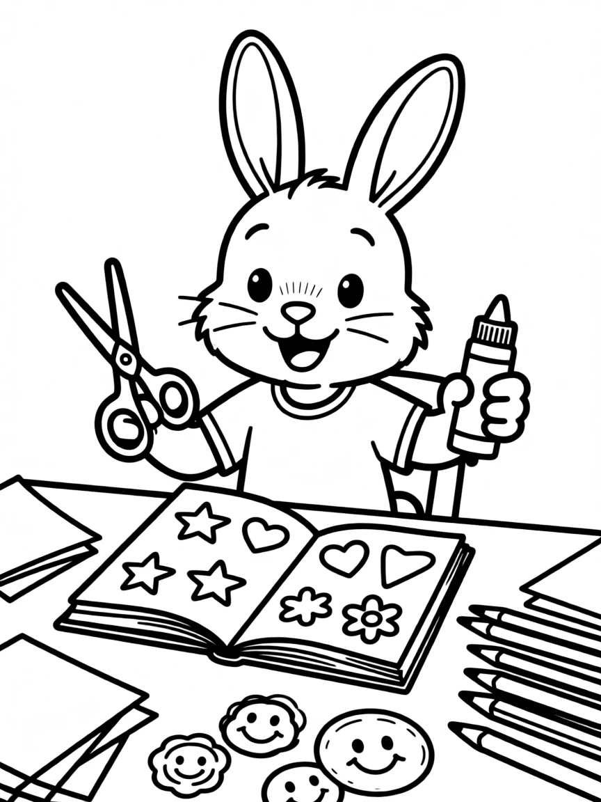 A rabbit making a scrapbook