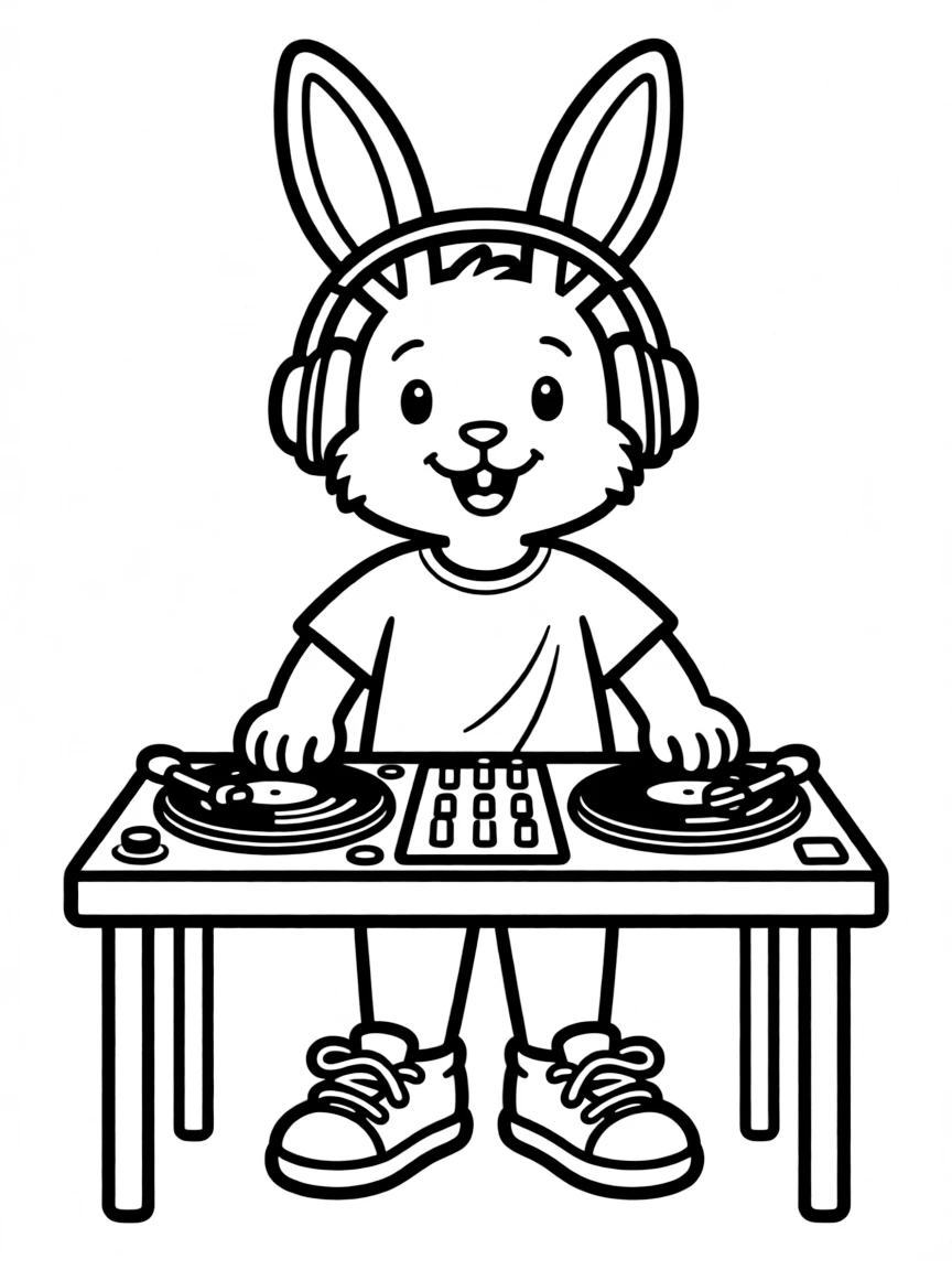 A rabbit DJ with headphones