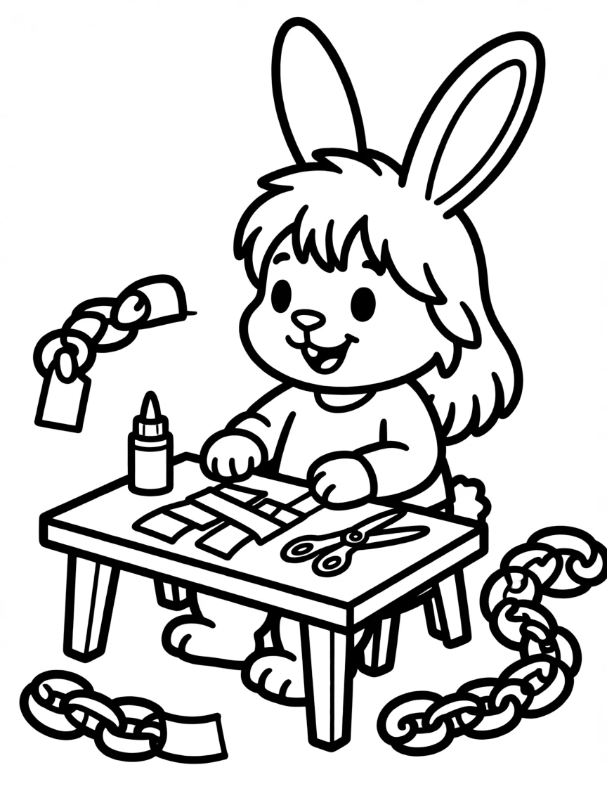 A rabbit making paper chains