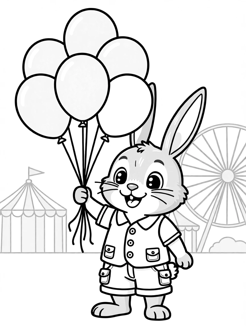 A rabbit with balloons at a fair