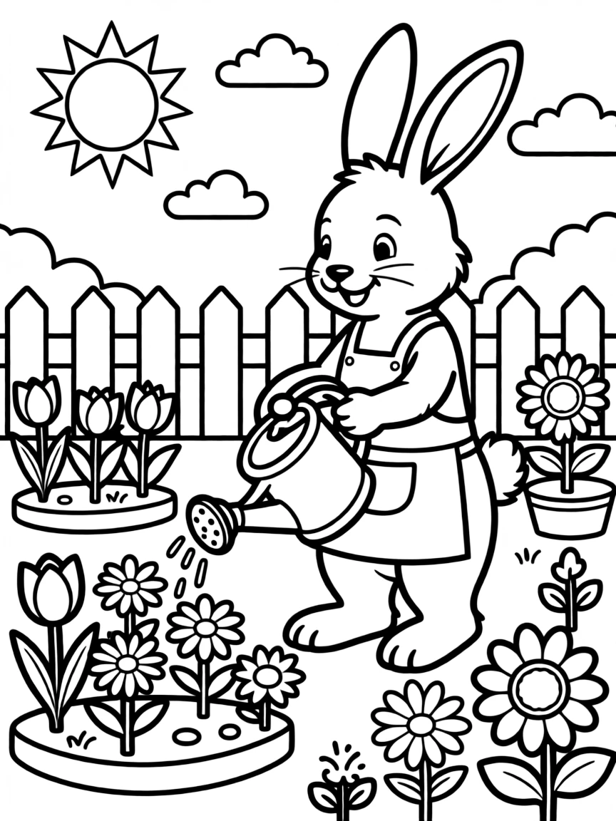 A rabbit watering a garden