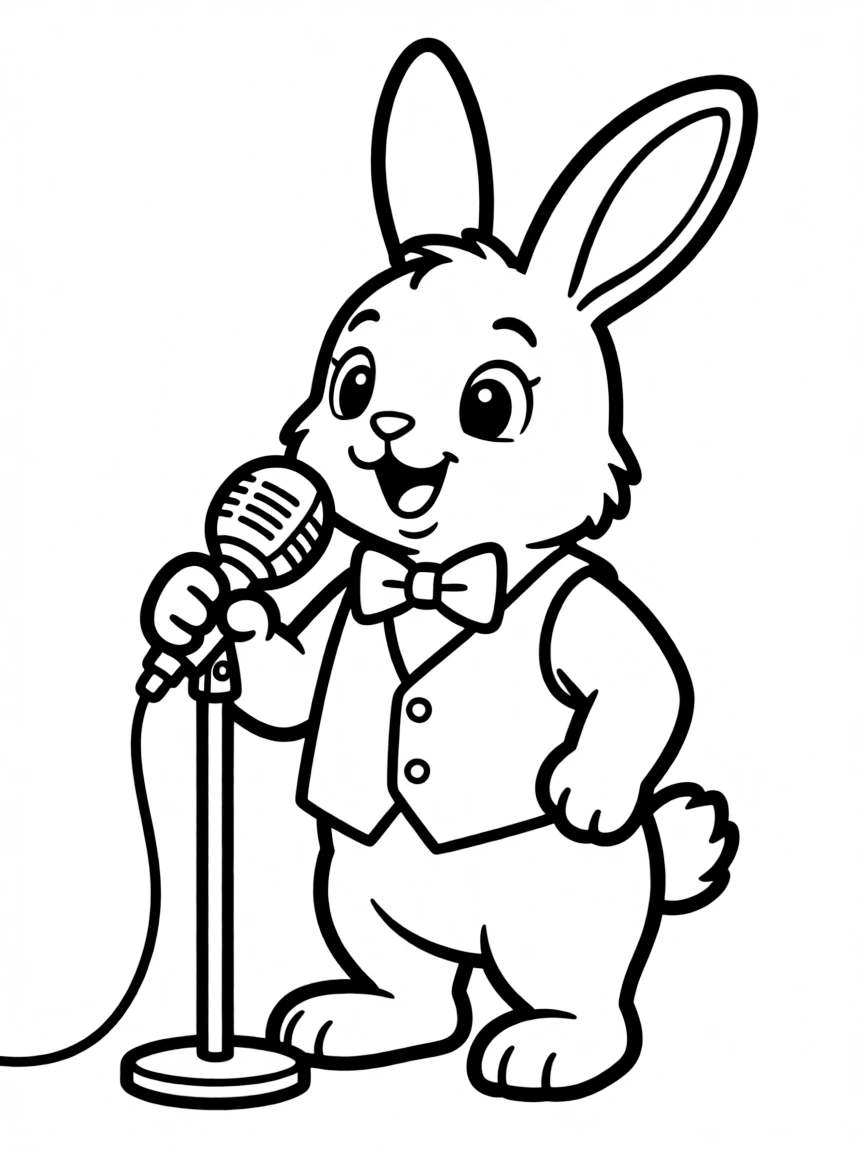 A rabbit singing with a microphone
